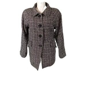 Tudor Court by Haband Jacket XL Black White Woven Big Button Wool Silk Coat